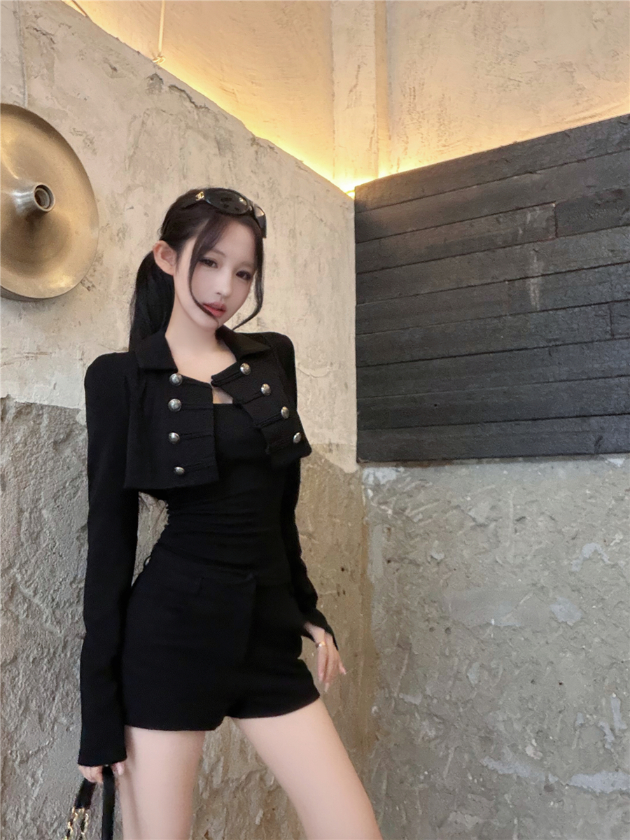 秋装复古美式吊带背心短外套开衫时尚套装女 服裝批發女裝批發服飾貨源
