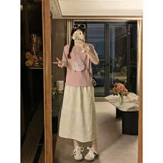 批发实拍大码韩系休闲风夏季一整套穿搭胖MM宽松上衣高腰半身裙两件套