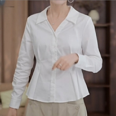 批发韩系轻奢感收腰翻领衬衫女<b class='q'>春</b>秋季大码小众设计感时尚气质优雅衬衣