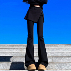 批发黑色假两件西装微喇裤女春秋2026新款<b class='q'>大码</b>胖MM高腰显瘦屁帘喇叭裤