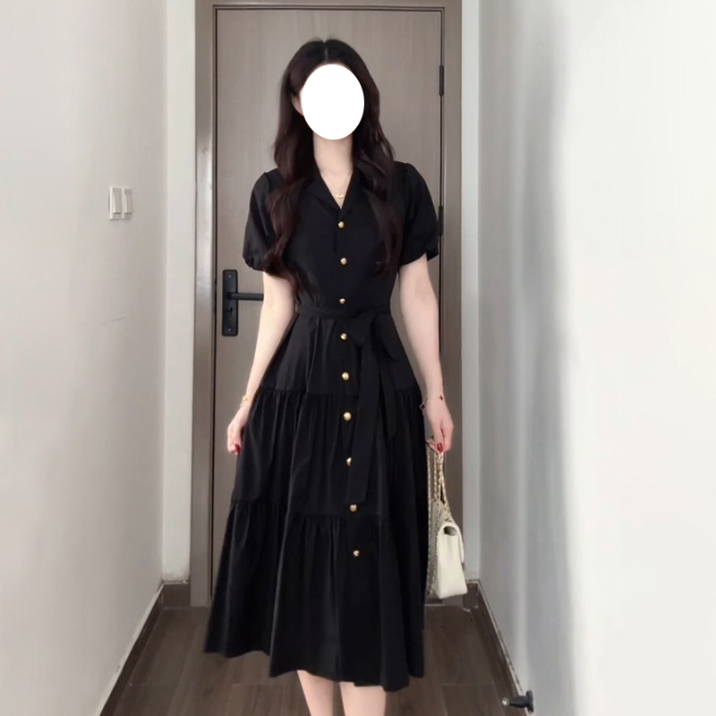 프랑스식 그는 벤 바람 검정색 드레스 아이들 여름 2026 빅 사이즈 고유 한 아름다운 꼬집기 허리 치마 고급 센스 롱 스커트