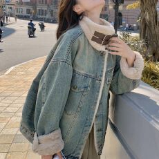 批发有货加绒加厚<b class='q'>牛仔</b>外套女冬季2025新款韩系小个子派克服棉衣棉服