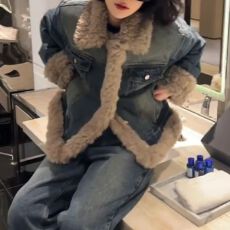 批发有货2025冬季设计感韩版宽松高级感小香风<b class='q'>牛仔</b>外套长裤两件套装女