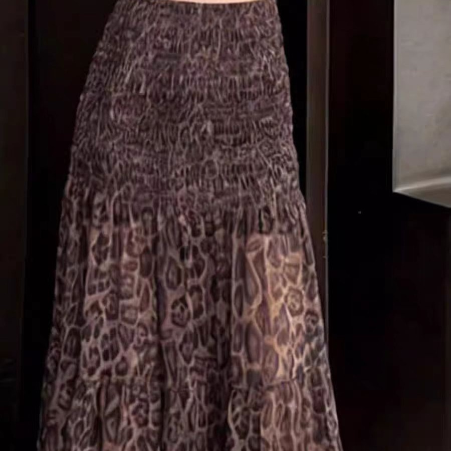 프랑스식 레트로 레오파드 무늬 반신 스커트 여성 2026 새로운 여름 하이웨이스트 슬림해 보이는 한 마디 쉬폰 롱 스커트