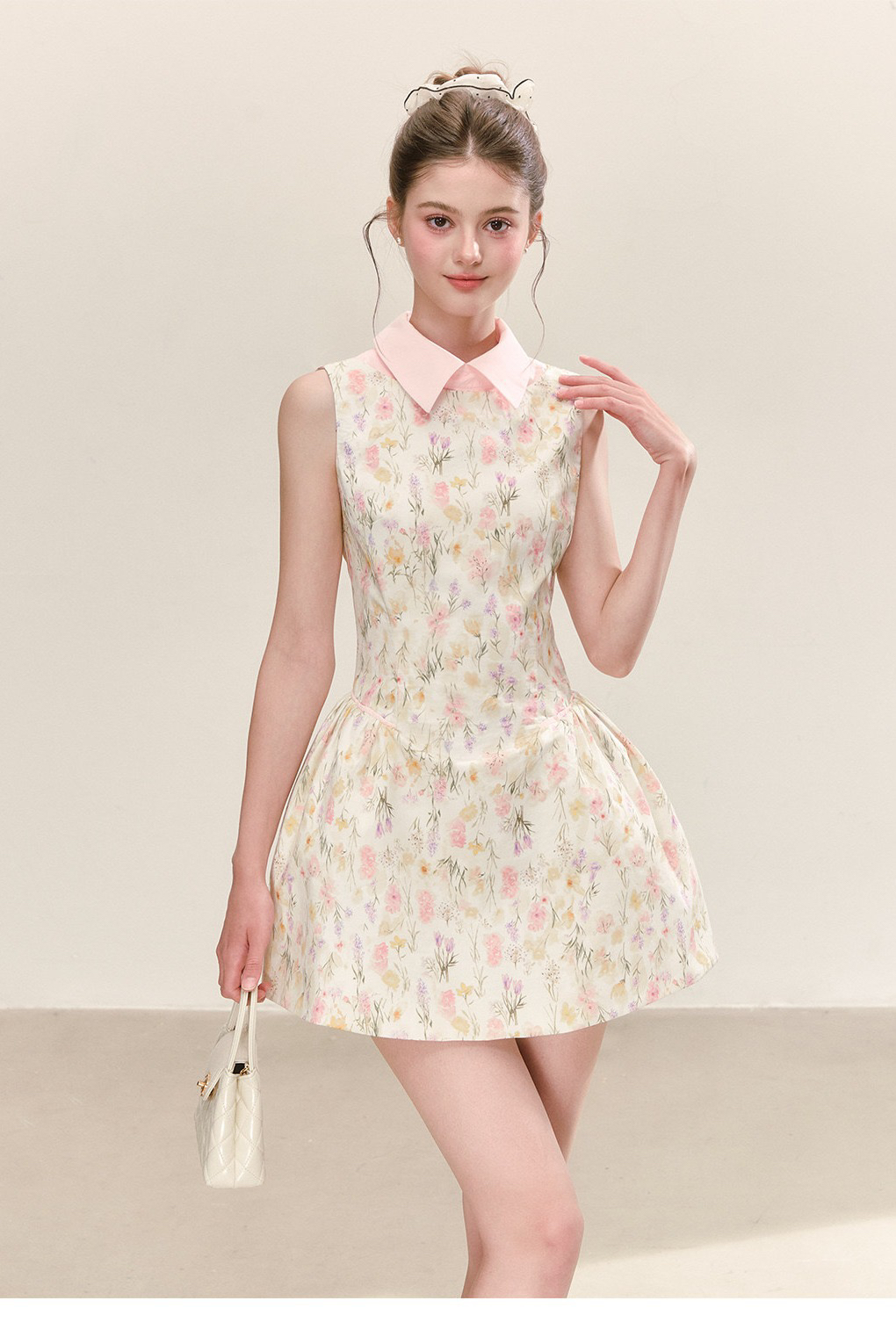 qdqd 슈퍼 잘 생긴 ~ 중 해변가 휴가 꽃무늬 치마 여름 주름 허리 수축 슬림해 보이는 민소매 달콤함 여성 드레스