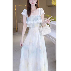 批发北栀云梦法式度假风浪漫层叠蕾丝小飞袖连衣裙816153