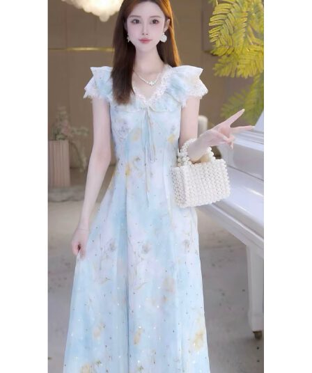 북한 치자 나무 패션 꽃무늬 드레스 816178