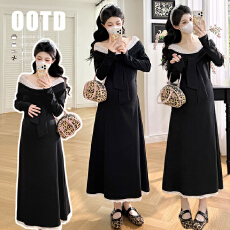 批发春上新！2026新款显瘦一字肩名媛风法式宴会孕妇小黑裙