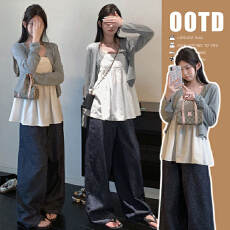 批发春夏上新！简约清凉轻薄长袖防晒吊带背心+洗水牛仔裤三件套