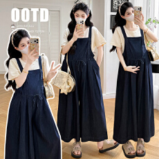 实拍现新款夏装洗水软牛仔背带裤+韩系彩点短袖上衣套装