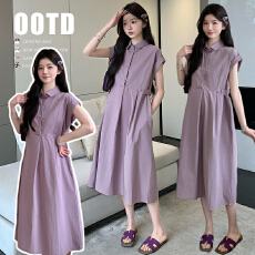 批发实拍现现新款夏装简约气质舒适孕妈妈纯棉衬衣款<b class='q'>连衣裙</b>