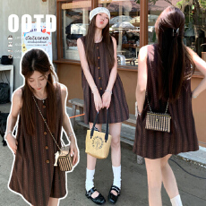 批发现新款重工美拉德条纹复古背心孕妇<b class='q'>连衣</b>裙