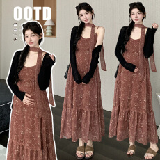 实拍现春夏气质温柔慵懒高级撞色连衣裙+防晒外套送腰带