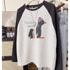 批发2026春秋宽松大码上衣企鹅图案洋气简约百搭加厚<b class='q'>T</b><b class='q'>恤</b>潮