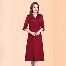 批发红色醋酸<b class='q'>改良</b><b class='q'>旗袍</b>礼服妈妈装2025春秋新款大气婚宴晚礼服洋气