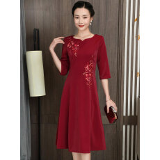 批发喜婆婆婚宴装高贵婚礼妈妈礼服女年轻款秋装丈母娘高端结婚连衣裙