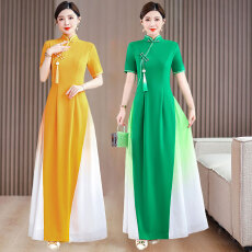 批发旗袍秀走秀高端<b class='q'>演出服</b>2026新款舞台高贵年轻款改良奥黛红色连衣裙