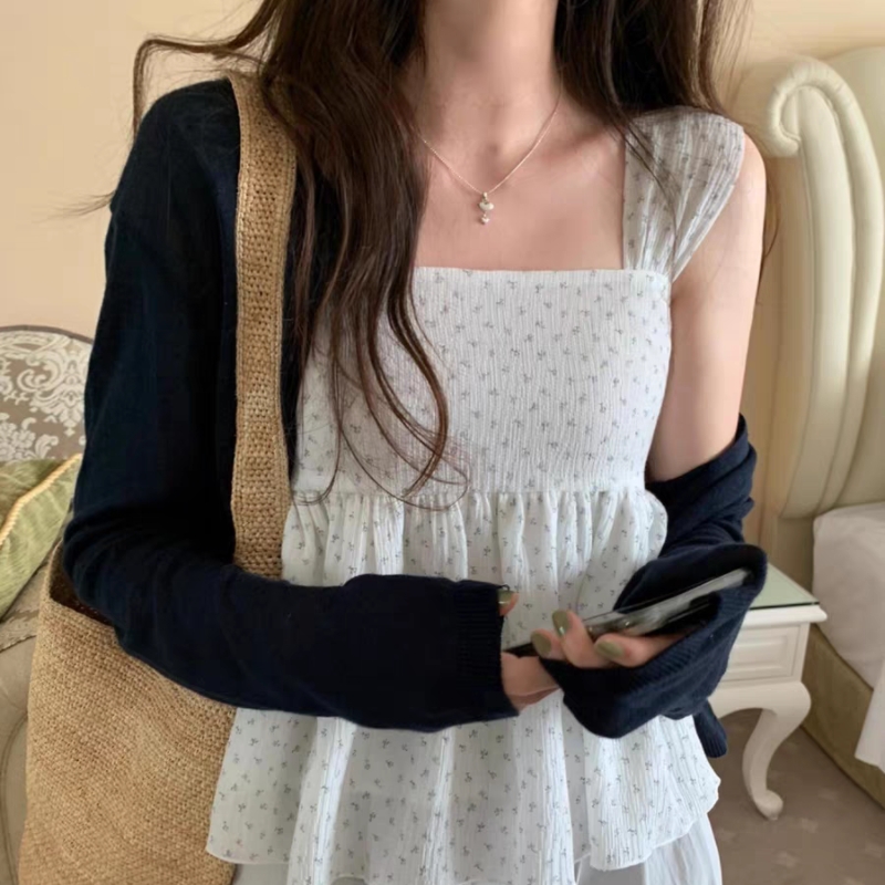 한 부서 달콤함 분위기 센스 신선함 작은 꽃무늬 민소매 조끼 작은 셔츠