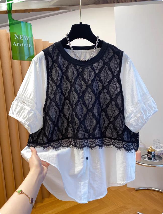 고급 센스 페이크 레이어드 셔츠 여성용 짧은 소매 2026 새로운 루즈핏 고유 한 Chic 아름다운 외국 가스 작은 셔츠 맨위 여름
