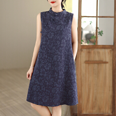 批发实拍复古中式改良旗袍麻棉提花文艺宽松<b class='q'>连衣裙</b>女