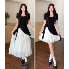 批发实拍初夏穿搭蓬蓬裙子绑带收腰夏日绝美美连衣裙