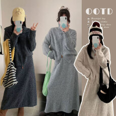 批发2025秋冬新款加厚高领双拉链麻花纹针织上衣+可调节半身裙