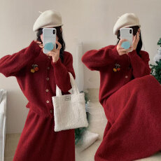 批发2025秋冬新款潮流小南瓜别针针织开衫+可调节带半身裙孕妈<b class='q'>套装</b>