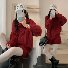 批发实拍现~秋冬新款宽松针织<b class='q'>上衣</b>+围脖+可调节半身裙三件套孕妈套<b class='q'>装</b>