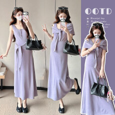 批发2026夏款新品韩系温柔风可哺乳背心连衣裙+披肩孕装<b class='q'>修身</b>有弹性