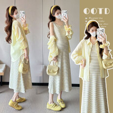 批发2026夏季慵懒风100%棉薄款防晒衬衫+棉背心裙孕妇装大码女装