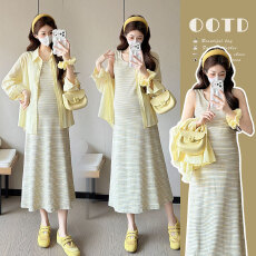 批发2026夏季慵懒风100%棉薄款防晒衬衫+棉背心裙孕妇装大码女装