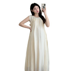 批发实拍现2025夏蕾丝拼接花苞袖孕妇连衣裙大码女装