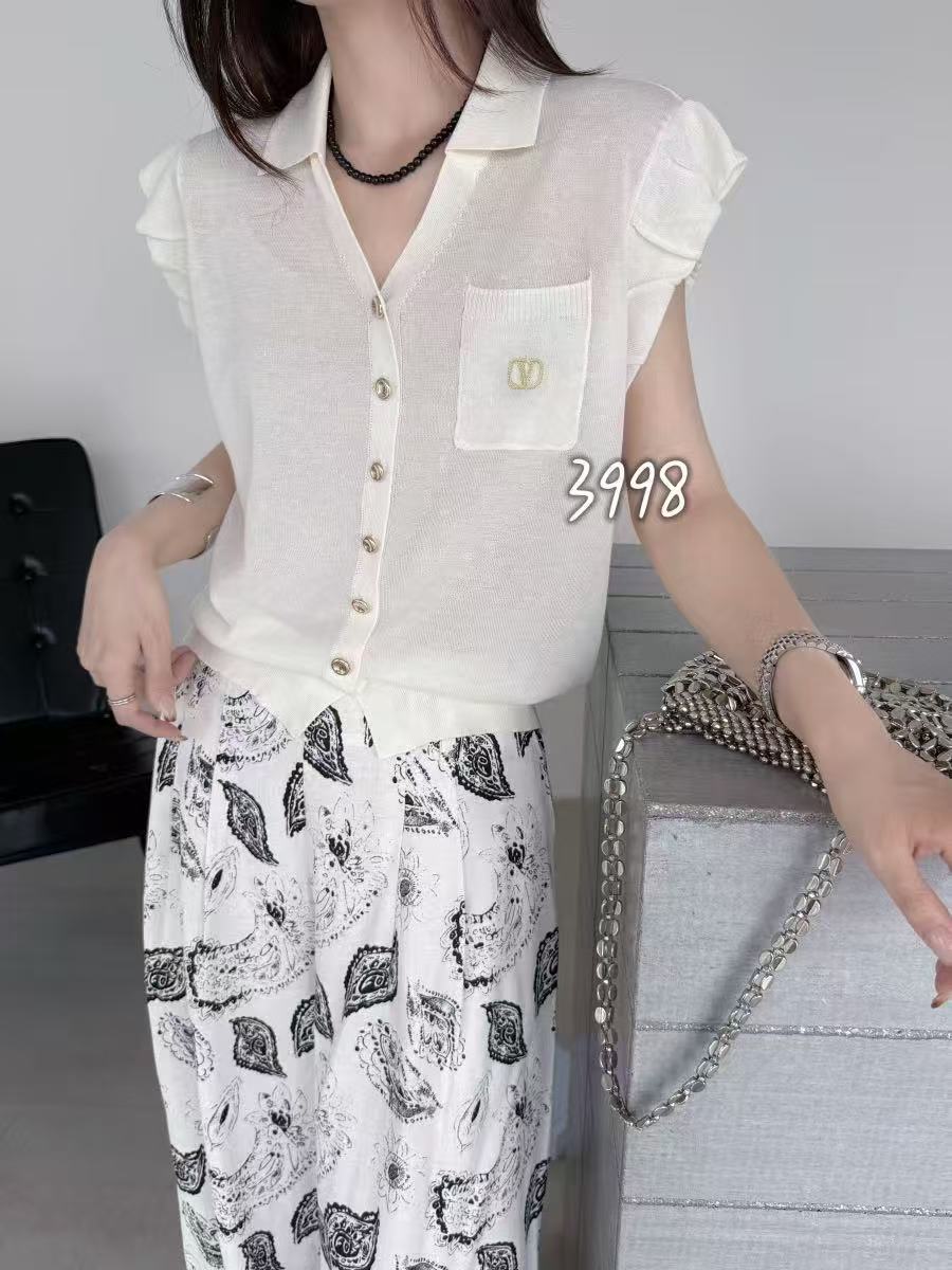 FA33625# 夏季新款时尚翻V领开扣无袖女宽松百搭显瘦上衣亚麻针织衫 服裝批發女裝批發服飾貨源
