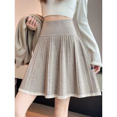 批发蕾丝针织百褶半身裙女<b class='q'>秋</b>冬季2025新款小个子高腰显瘦休闲a字短裙