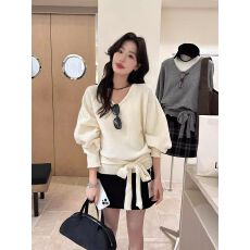 批发韩系慵懒风v领蝙蝠袖针织衫女秋冬季高级感气质绑带收腰<b class='q'>宽松</b>毛衣