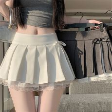 批发白色<b class='q'>蕾丝</b>拼接百褶裙女春夏防走光超短裙裤高腰开叉A字<b class='q'>半身裙</b>