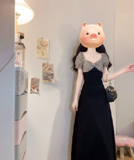 실사 빅 사이즈 배색 패치워크 여성 드레스 여름 새로운 가슴 비틀림 몸매 가꾸기 슬림해 보이는 롱 스커트 6002