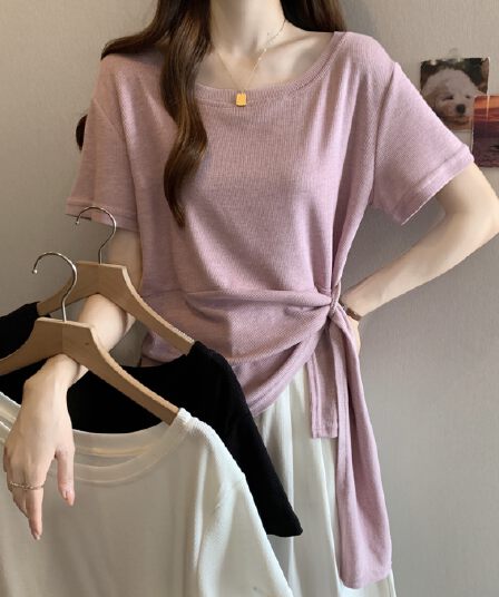 실사 빅 사이즈 여름 작은 대중 디자인 센스 여성용 짧은 소매 맨위 슬림해 보이는 표지 고기 캐주얼 느긋한 바람 티셔츠 여성 8008