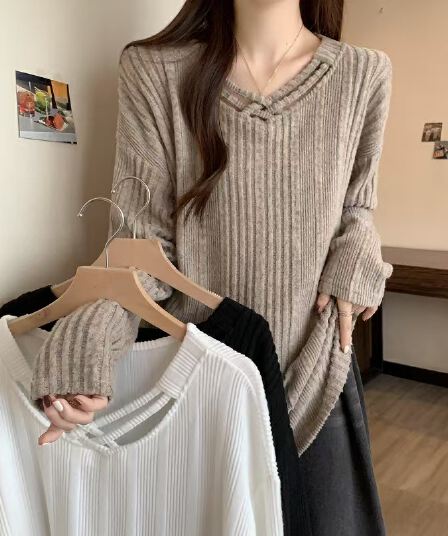 실사 빅 사이즈 유럽 상품 홀로우 아웃 디자인 다용도 질감 센스 가을 루즈핏 슬림해 보이는 긴팔 맨위 1618