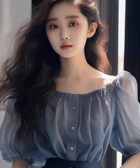 여름 프랑스식 고유 한 Chic 작은 셔츠 외국 가스 연령 감소 고급 센스 슈퍼 잘 생긴 파란색 오프숄더 쉬폰 여성 셔츠