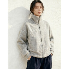 批发秋冬韩系小香风休闲灰色立领羊羔毛<b class='q'>夹克</b>外套2025新款今年流行爆款