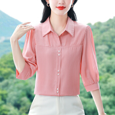 批发2026高档真丝<b class='q'>衬衫</b>女夏季新款桑蚕丝条纹上衣时尚外穿遮肚子小衫