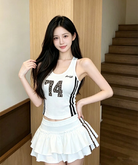 실사 정가 알파벳 프린트 레오파드 무늬 행침 목 캐미솔 몸매 가꾸기 슬림해 보이는 운동 바람 핫걸 아름다움 뒤로