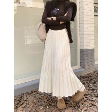 批发实拍实价2025冬季新款针织裙百褶半身裙女高腰显廋软糯A字中长裙