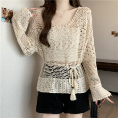 批发实拍实价2026春夏新款钩花镂空防晒针织衫女<b class='q'>长袖</b>上衣外搭罩衫