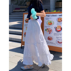 批发实拍实价2026春夏新款白色蛋糕裙<b class='q'>半身</b>裙女蕾丝拼接A字大摆伞裙