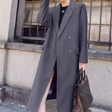 批发2025长款西装外套女春秋季韩版宽松单排扣风衣高级感休闲西服大衣