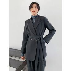 批发灰色<b class='q'>西装外套</b>女2026春季新款韩版设计感小众高级宽松配腰带西服