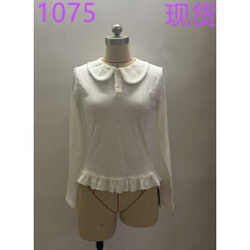 批发PtonUmi奶芙塔塔  白色娃娃领花边内搭上衣女韩系基础百搭长袖<b class='q'>T</b><b class='q'>恤</b>