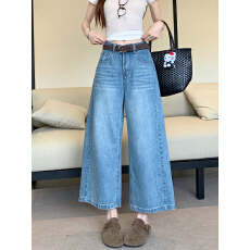 批发复古水洗牛仔<b class='q'>长裤</b><b class='q'>女</b>做旧设计感小个子宽松阔腿大裤脚九分裤子